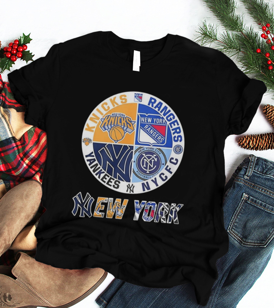 New York Knicks Rangers Yankees NYCFC Sports Teams Mashup T-Shirt