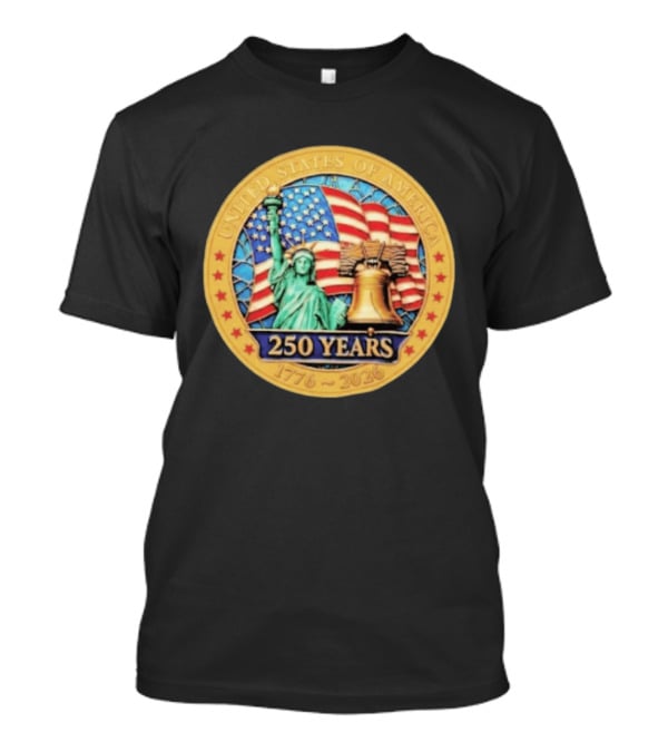 United States Of America 250 Years 1776 2026 Liberty Bell And Statue Of Liberty Celebration T-Shirt