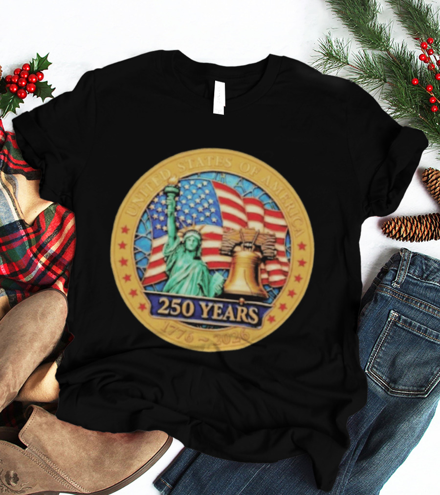 United States Of America 250 Years 1776 2026 Liberty Bell And Statue Of Liberty Celebration T-Shirt