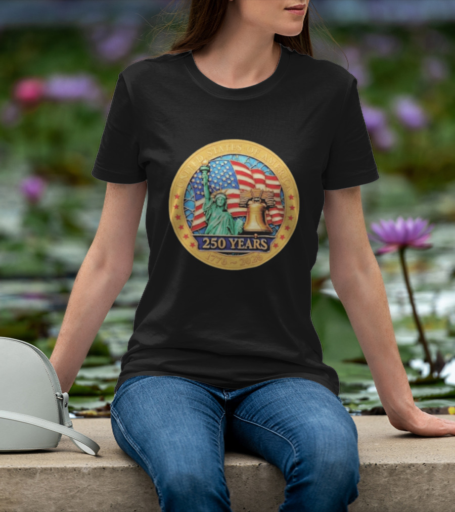 United States Of America 250 Years 1776 2026 Liberty Bell And Statue Of Liberty Celebration T-Shirt