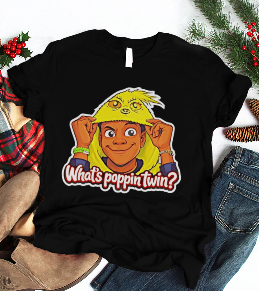 What's Poppin Twin Cartoon Kid In Yellow Hood T-Shirt