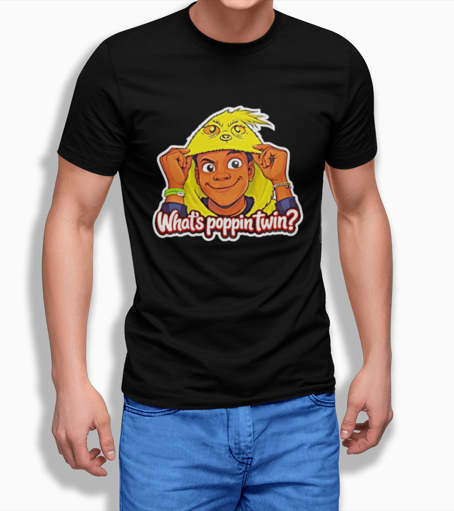 What's Poppin Twin Cartoon Kid In Yellow Hood T-Shirt