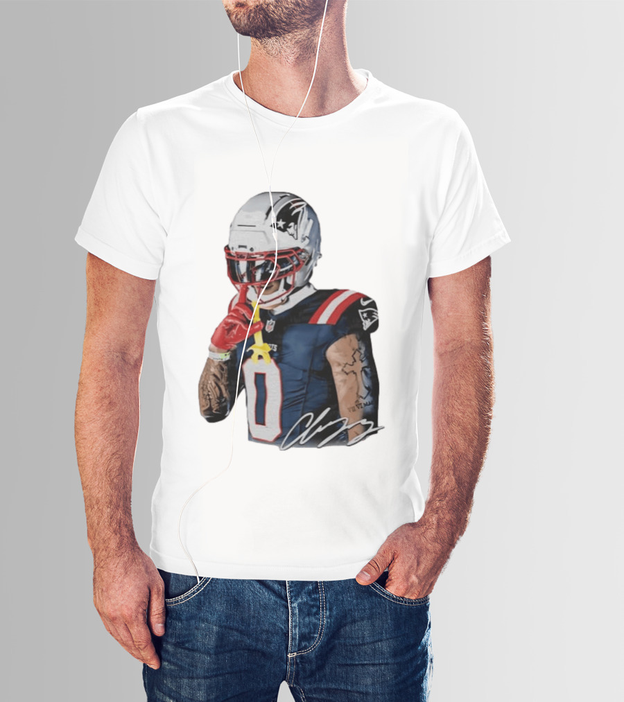Christian Gonzalez Patriots Number Zero Shh Gesture Helmet Tattoo Football T-Shirt
