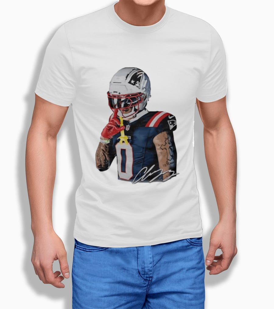 Christian Gonzalez Patriots Number Zero Shh Gesture Helmet Tattoo Football T-Shirt