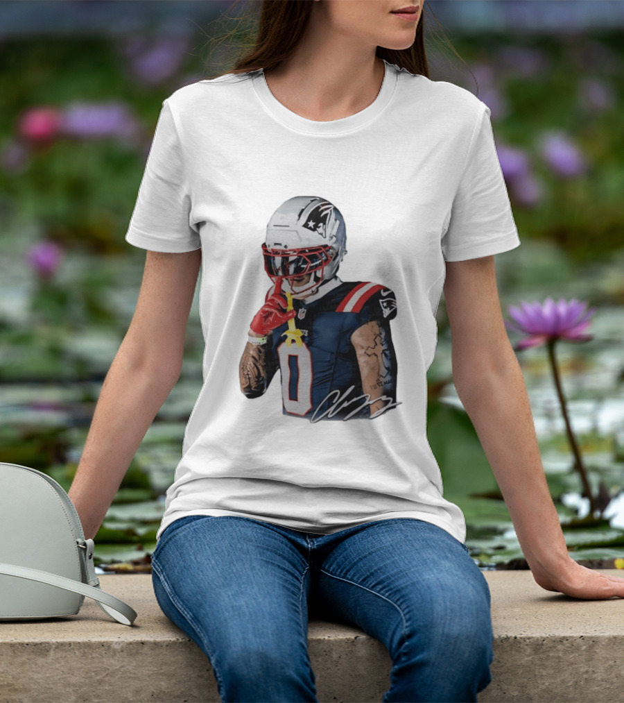 Christian Gonzalez Patriots Number Zero Shh Gesture Helmet Tattoo Football T-Shirt