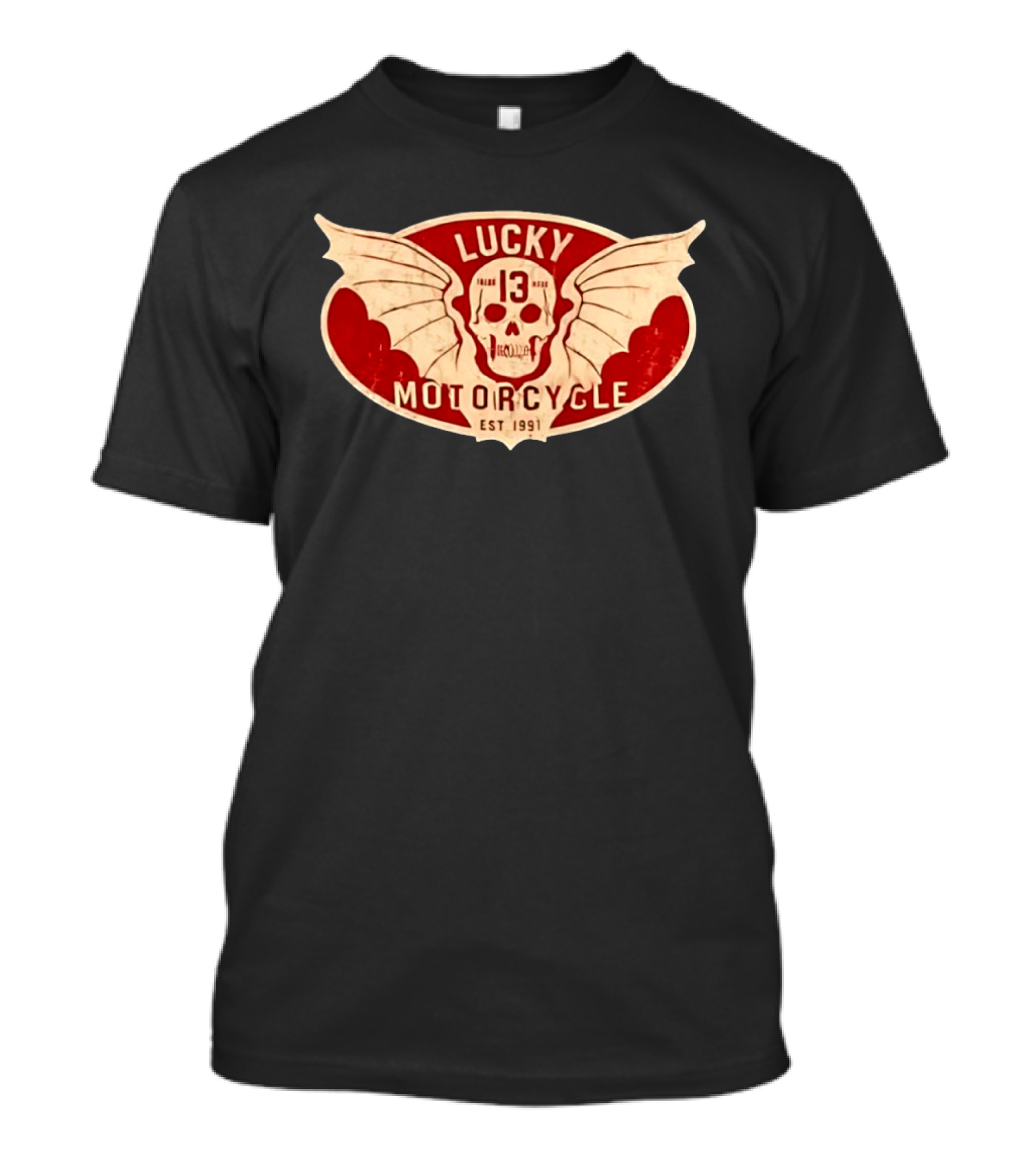 Lucky 13 Motorcycle Winged Skull Est 1991 T-Shirt