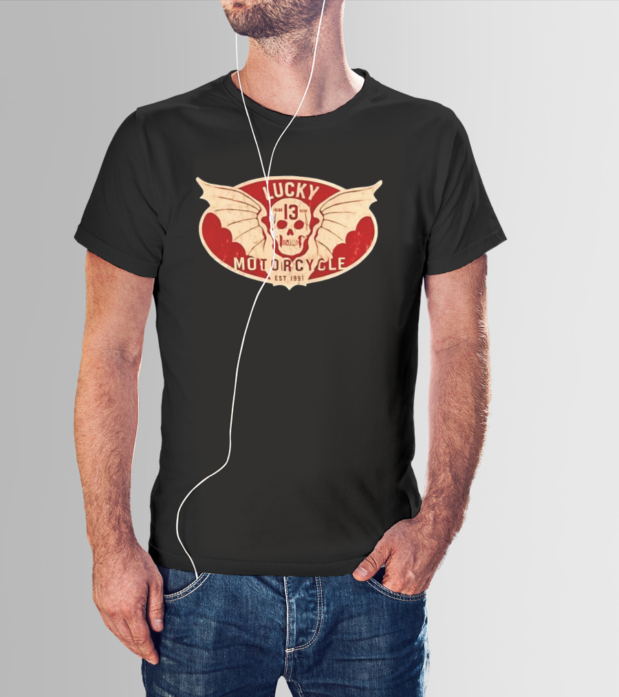 Lucky 13 Motorcycle Winged Skull Est 1991 T-Shirt