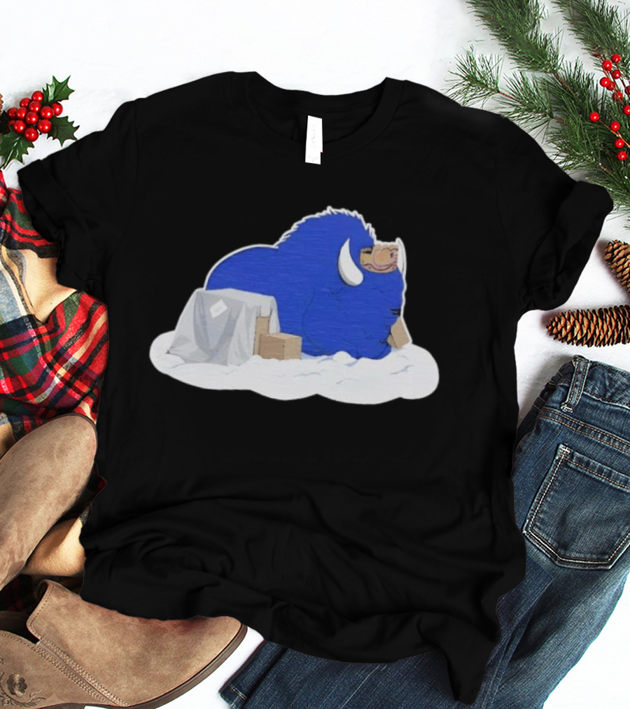 Fredrick The Bison Cozy Blue Fluffy Character By Tom Grossi T-Shirt