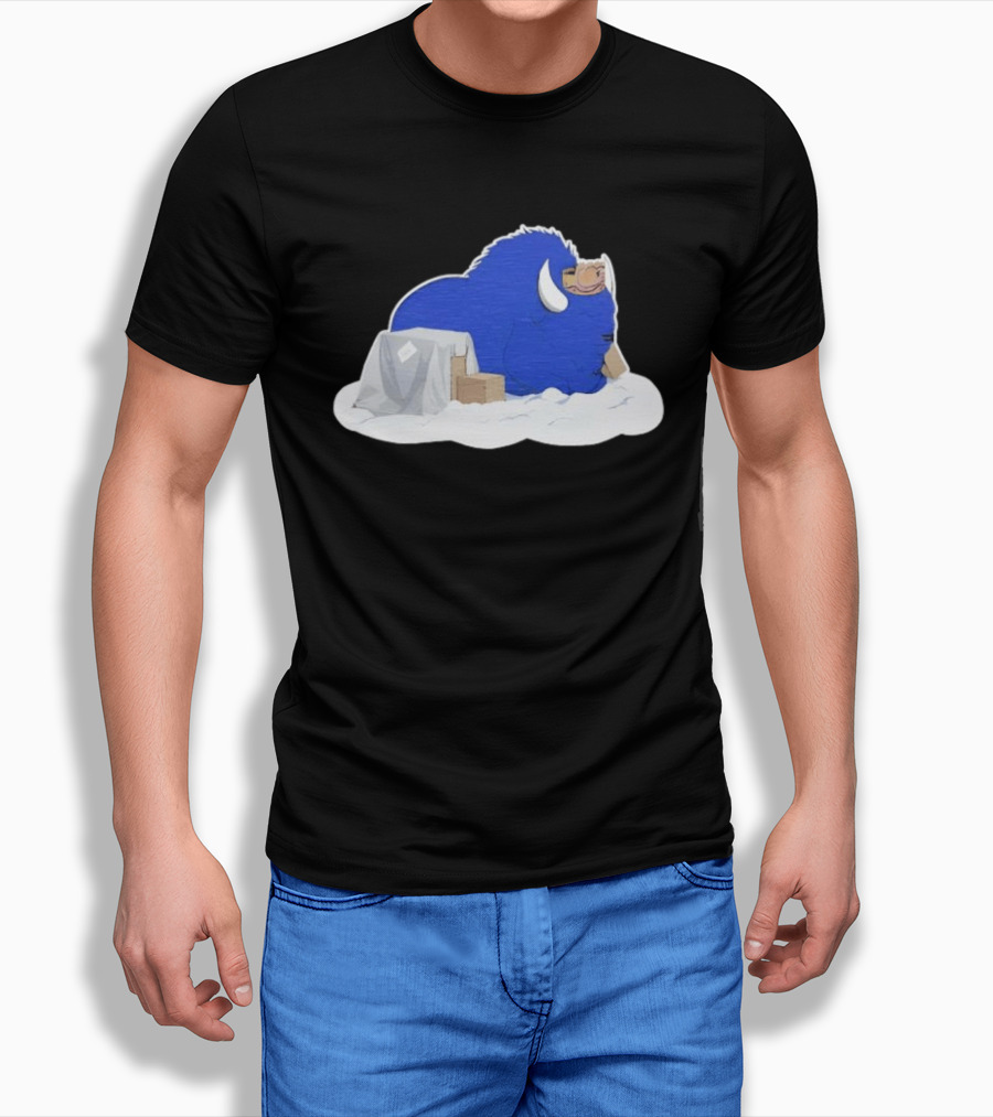 Fredrick The Bison Cozy Blue Fluffy Character By Tom Grossi T-Shirt
