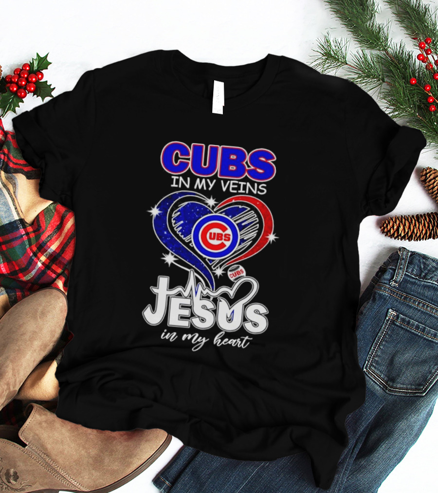 Cubs In My Veins Jesus In My Heart Chicago Baseball Team Faithful T-Shirt