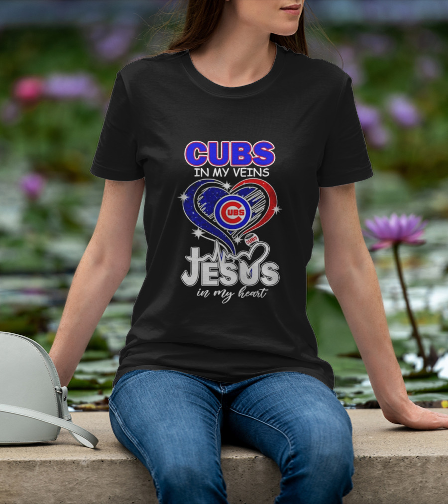 Cubs In My Veins Jesus In My Heart Chicago Baseball Team Faithful T-Shirt