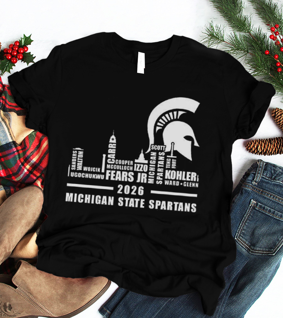 Michigan State Spartans 2026 City Skyline Buildings And Helmet T-Shirt