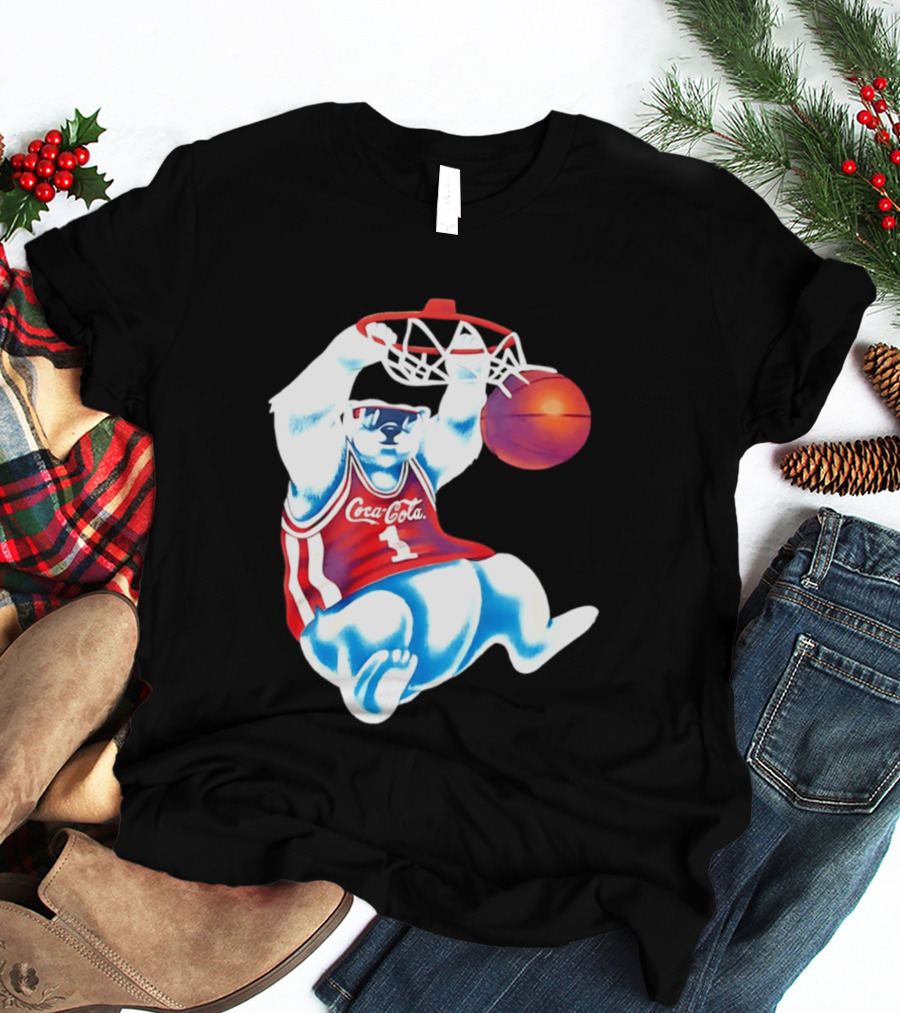 Coca Cola Polar Bear Basketball Dunk Red Jersey T-Shirt