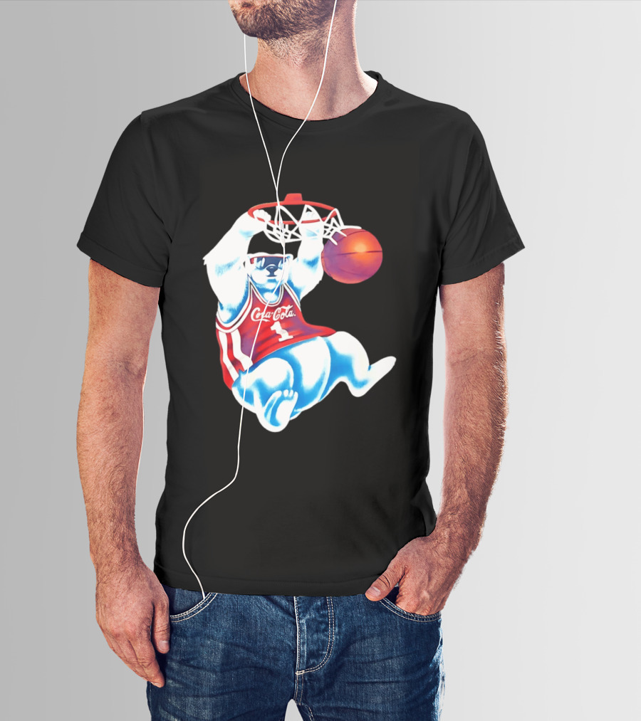 Coca Cola Polar Bear Basketball Dunk Red Jersey T-Shirt