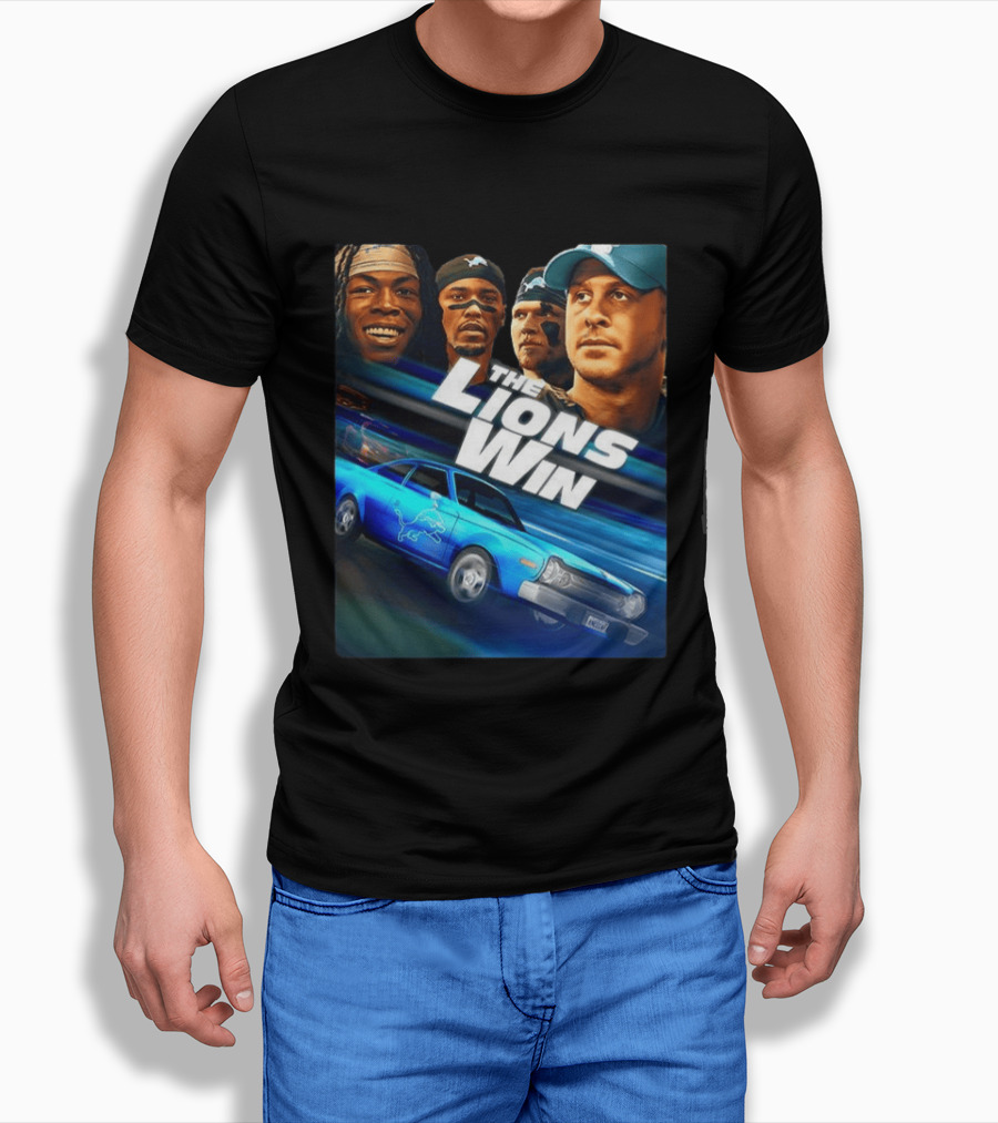Detroit Lions The Lions Win Blue Car Football Players T-Shirt