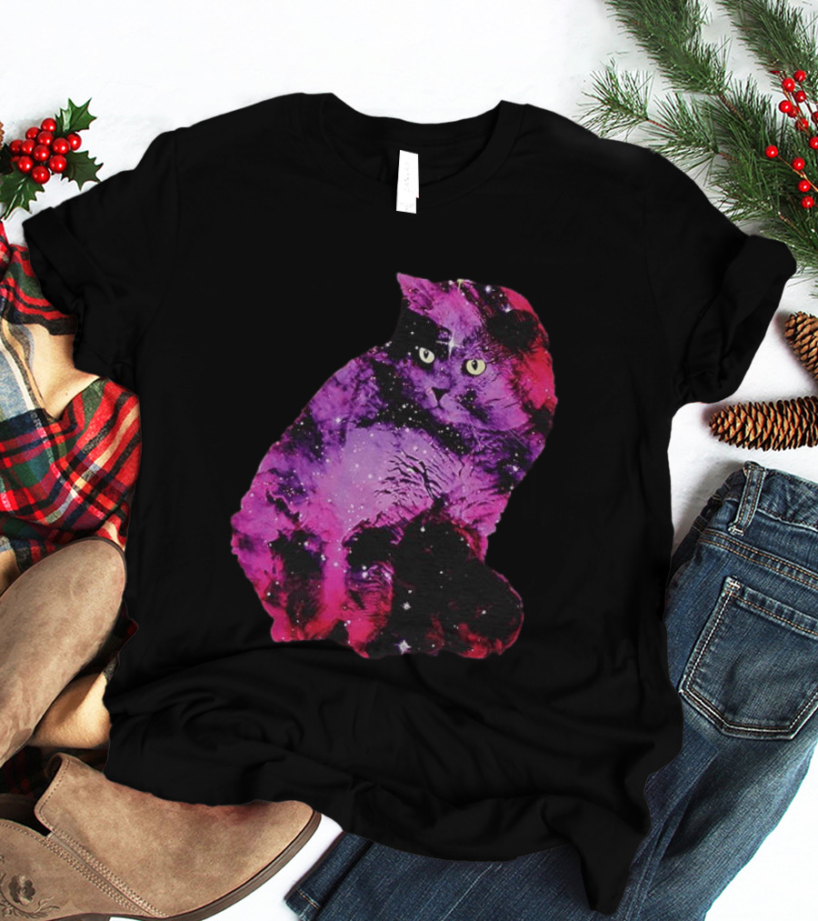 Galaxy Cat Joey Rooney Purple Nebula Cosmic T-Shirt