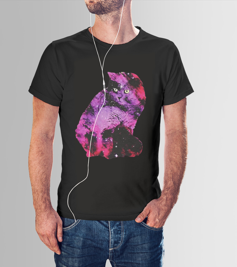 Galaxy Cat Joey Rooney Purple Nebula Cosmic T-Shirt