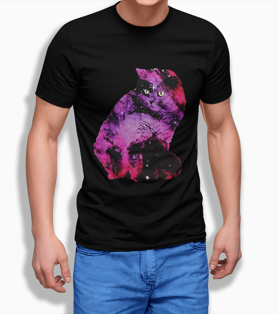 Galaxy Cat Joey Rooney Purple Nebula Cosmic T-Shirt
