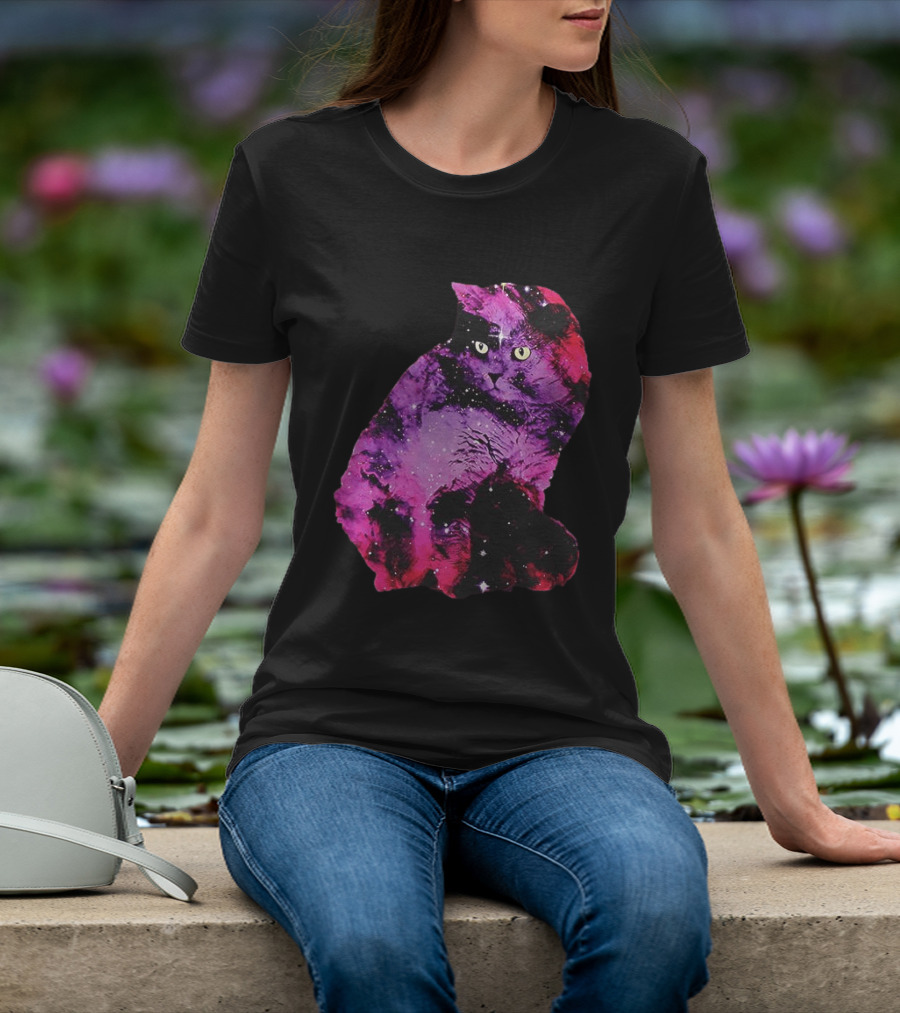 Galaxy Cat Joey Rooney Purple Nebula Cosmic T-Shirt