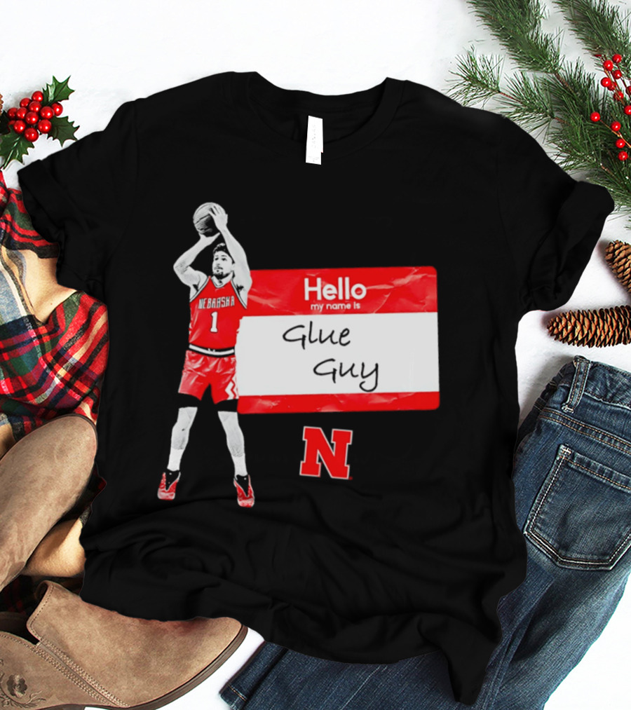 Sam Hoiberg Nebraska Cornhuskers Hello My Name Is Glue Guy T-Shirt