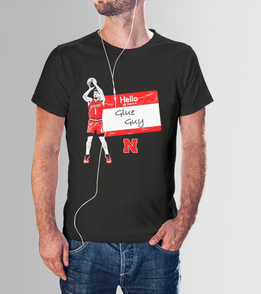 Sam Hoiberg Nebraska Cornhuskers Hello My Name Is Glue Guy T-Shirt