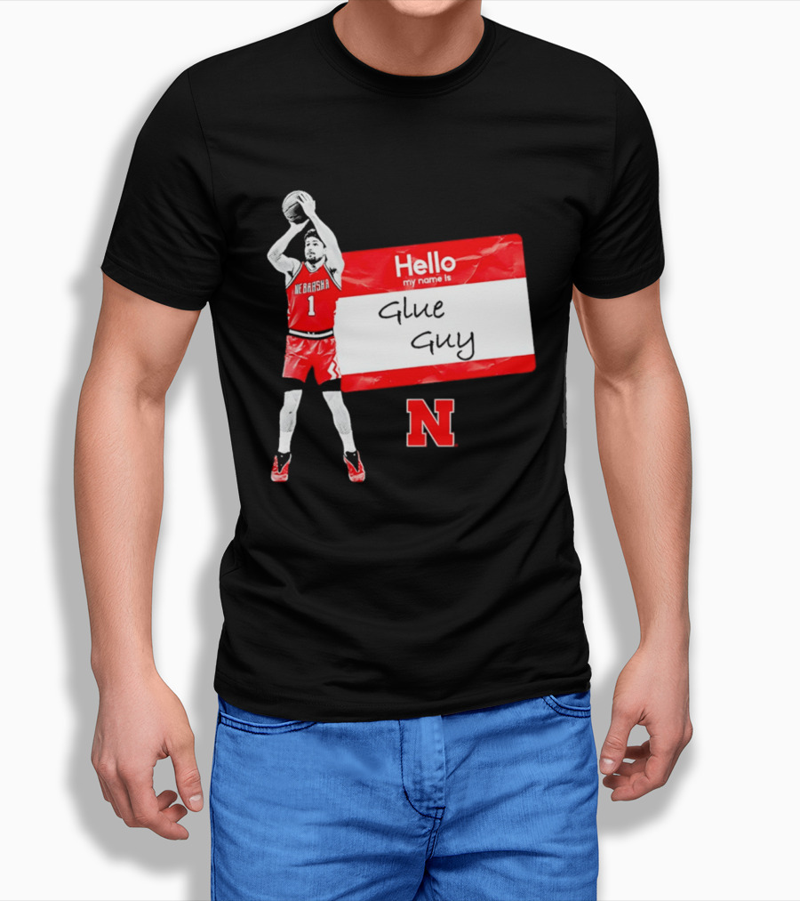 Sam Hoiberg Nebraska Cornhuskers Hello My Name Is Glue Guy T-Shirt