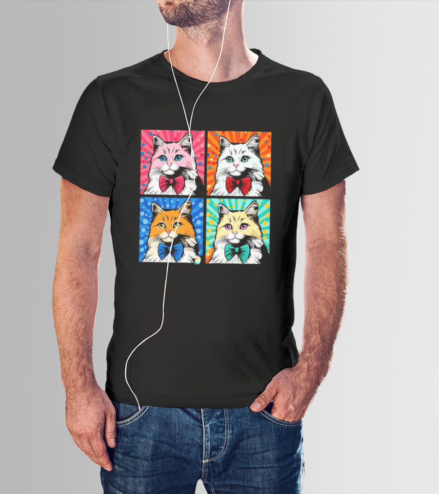 Pop Art Pop Four Panel Colorful Cats Wearing Bowties Kilkennycat T-Shirt