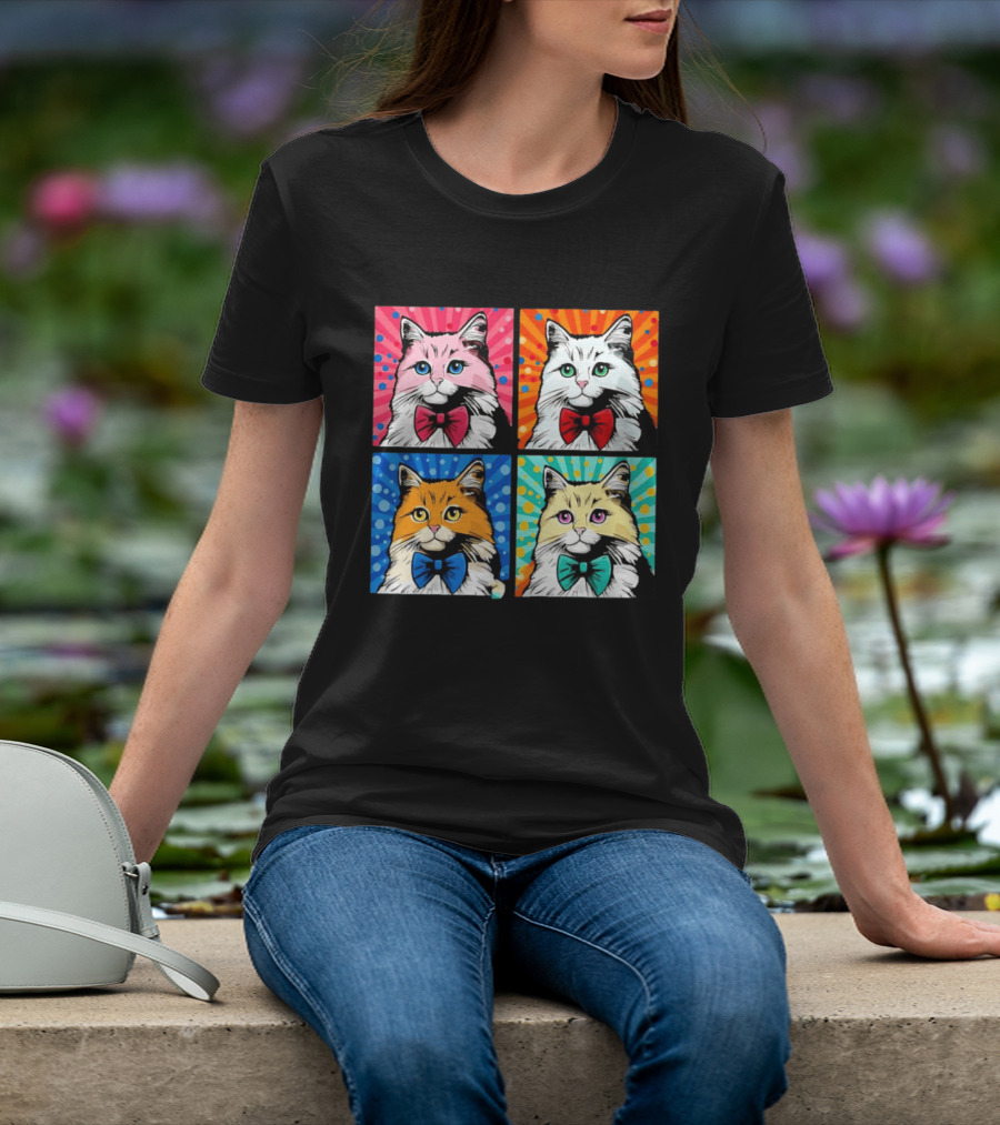 Pop Art Pop Four Panel Colorful Cats Wearing Bowties Kilkennycat T-Shirt