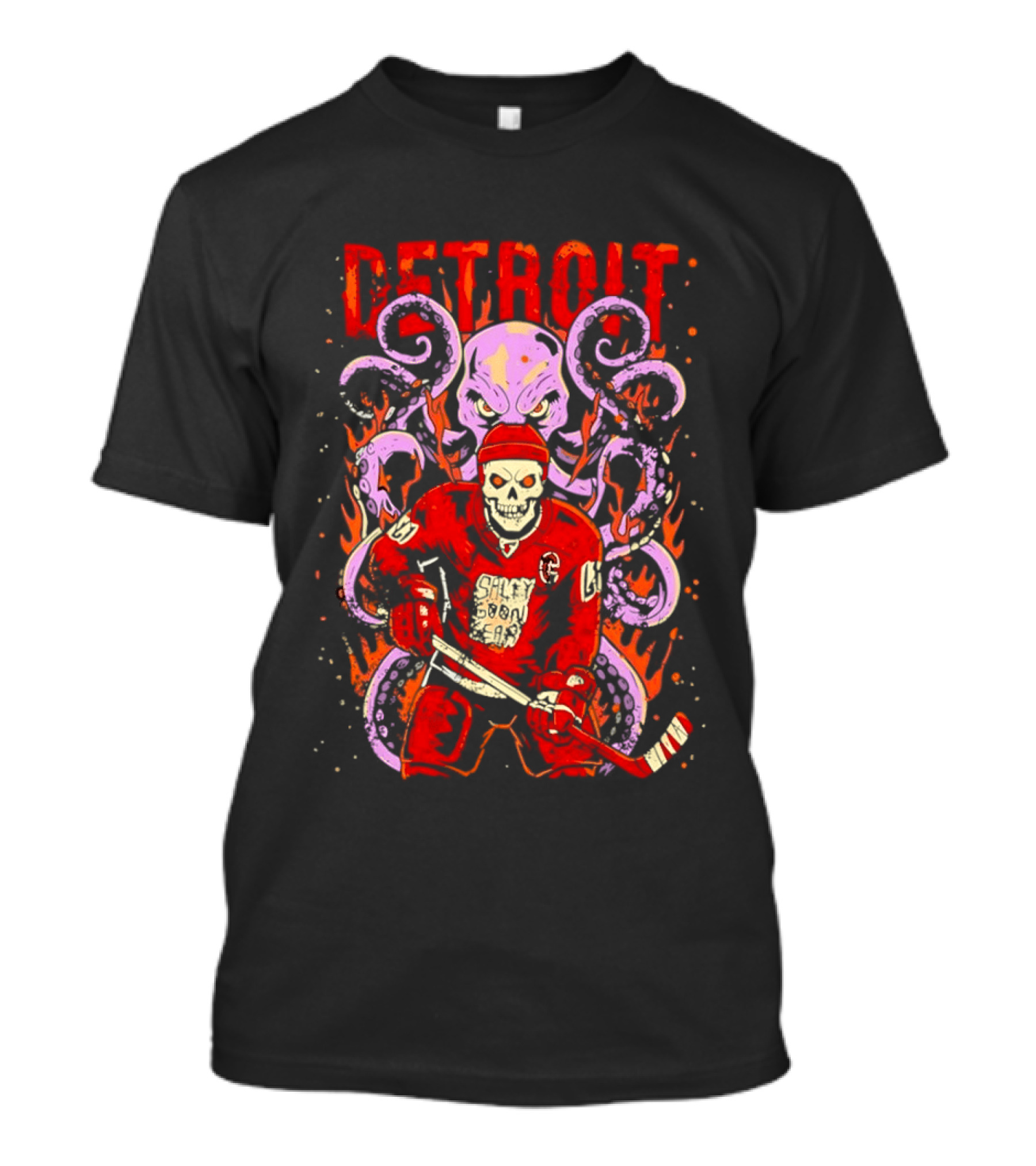Detroit Salty Goon Skeleton Hockey Giant Octopus T-Shirt