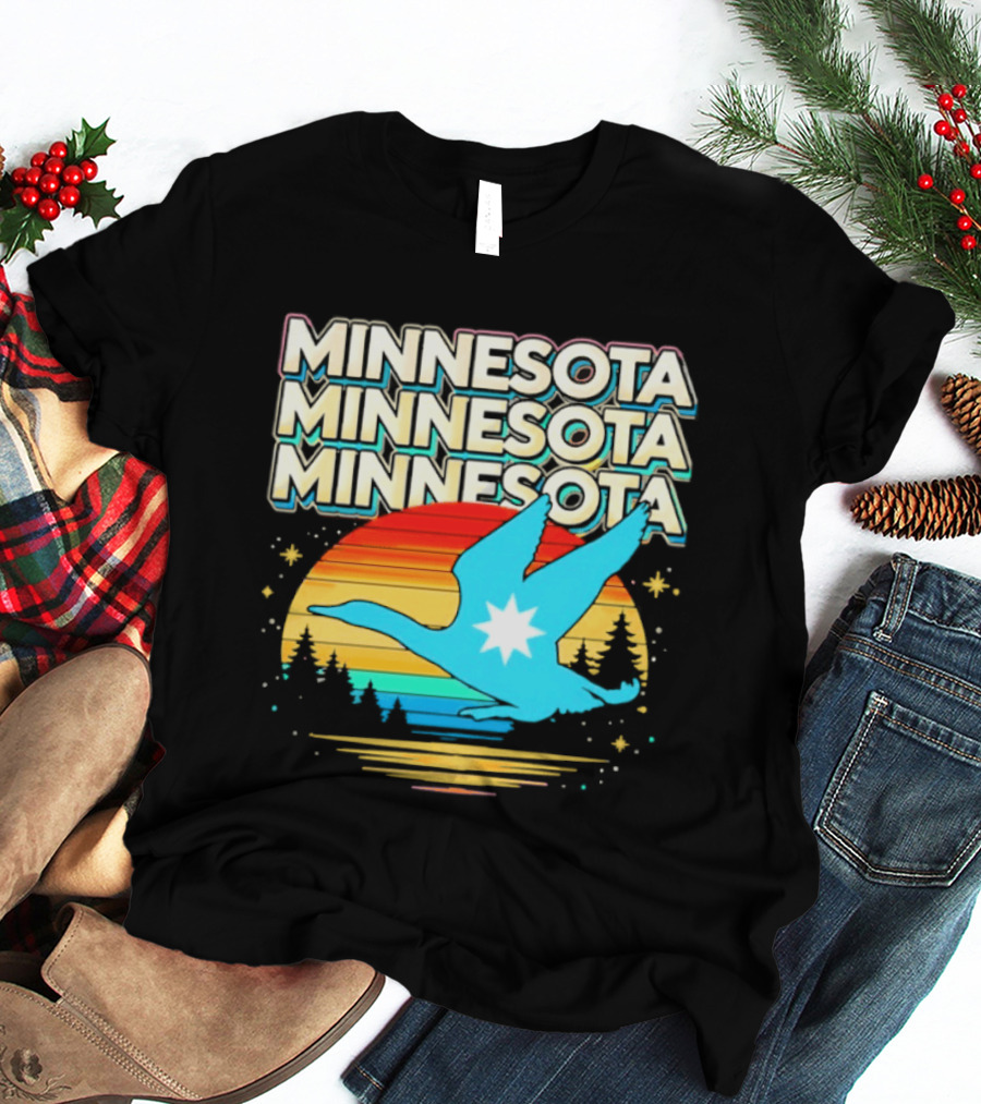 MINNESOTA Resistance 2026 Goose Sunset Forest Scene T-Shirt