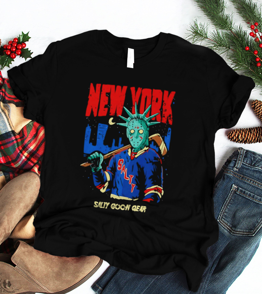 New York Salty Goon Liberty Mask Hockey Player Salty Goon Gear T-Shirt