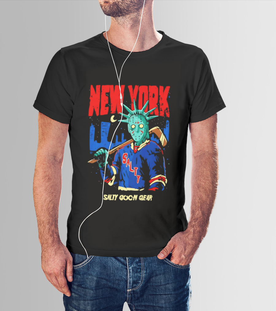 New York Salty Goon Liberty Mask Hockey Player Salty Goon Gear T-Shirt