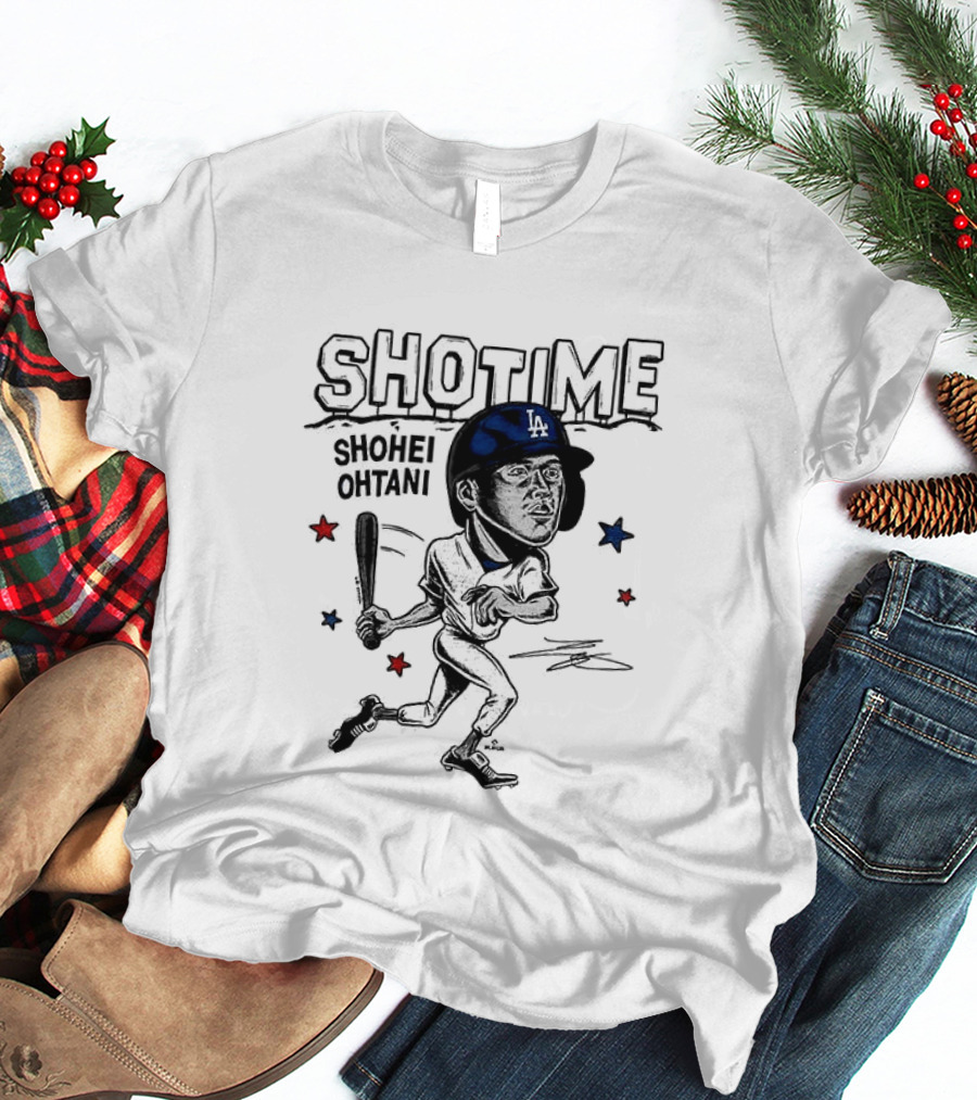 Shohei Ohtani Showtime LA Dodgers Caricature Baseball Star T-Shirt