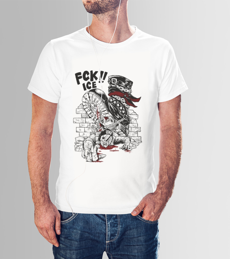 Fck ICE Text With Ice Boot And Bricks T-Shirt