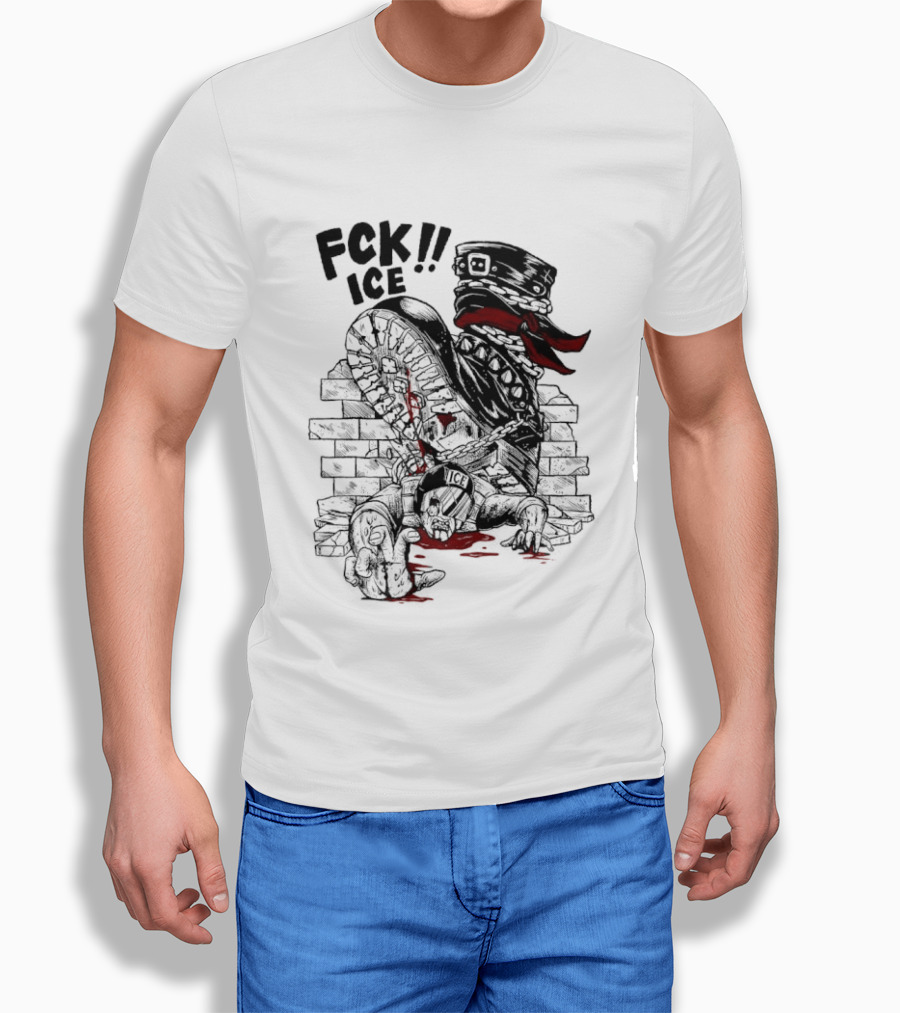 Fck ICE Text With Ice Boot And Bricks T-Shirt