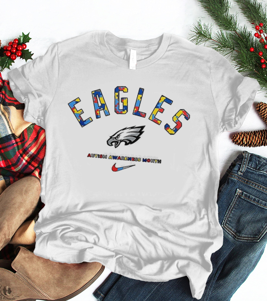 Philadelphia Eagles Autism Awareness Month Eagles Logo Puzzle تصميم T-Shirt