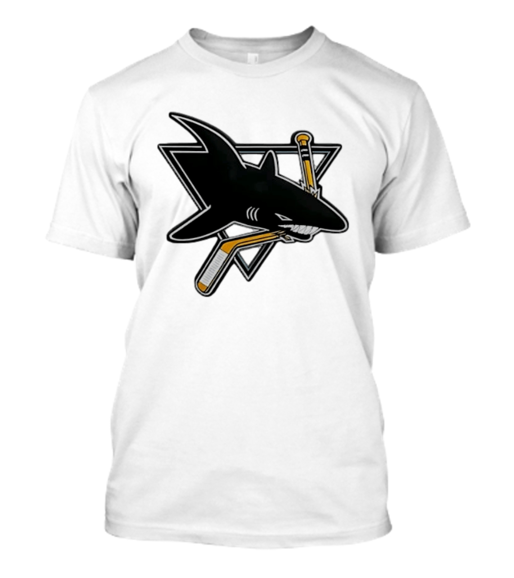 San Jose Sharks Biting Hockey Stick Triangle Sports T-Shirt