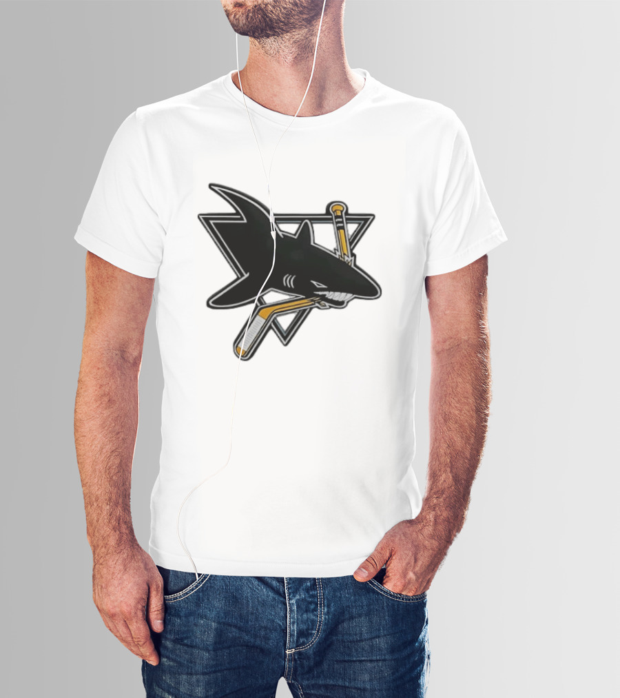 San Jose Sharks Biting Hockey Stick Triangle Sports T-Shirt