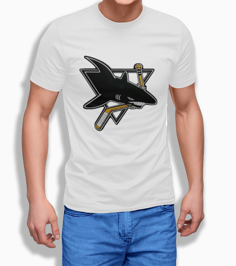 San Jose Sharks Biting Hockey Stick Triangle Sports T-Shirt
