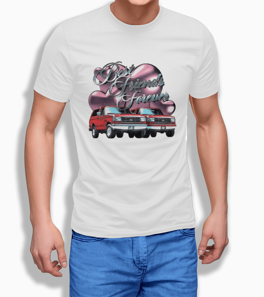 Best Friends Forever Classic Ford Cars With Pink Heart T-Shirt