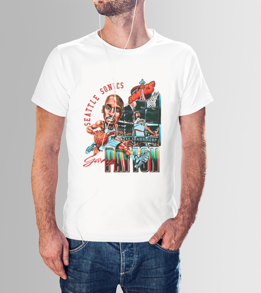 Seattle Sonics Gary Payton Shawn Kemp Big Head NBA 40 T-Shirt