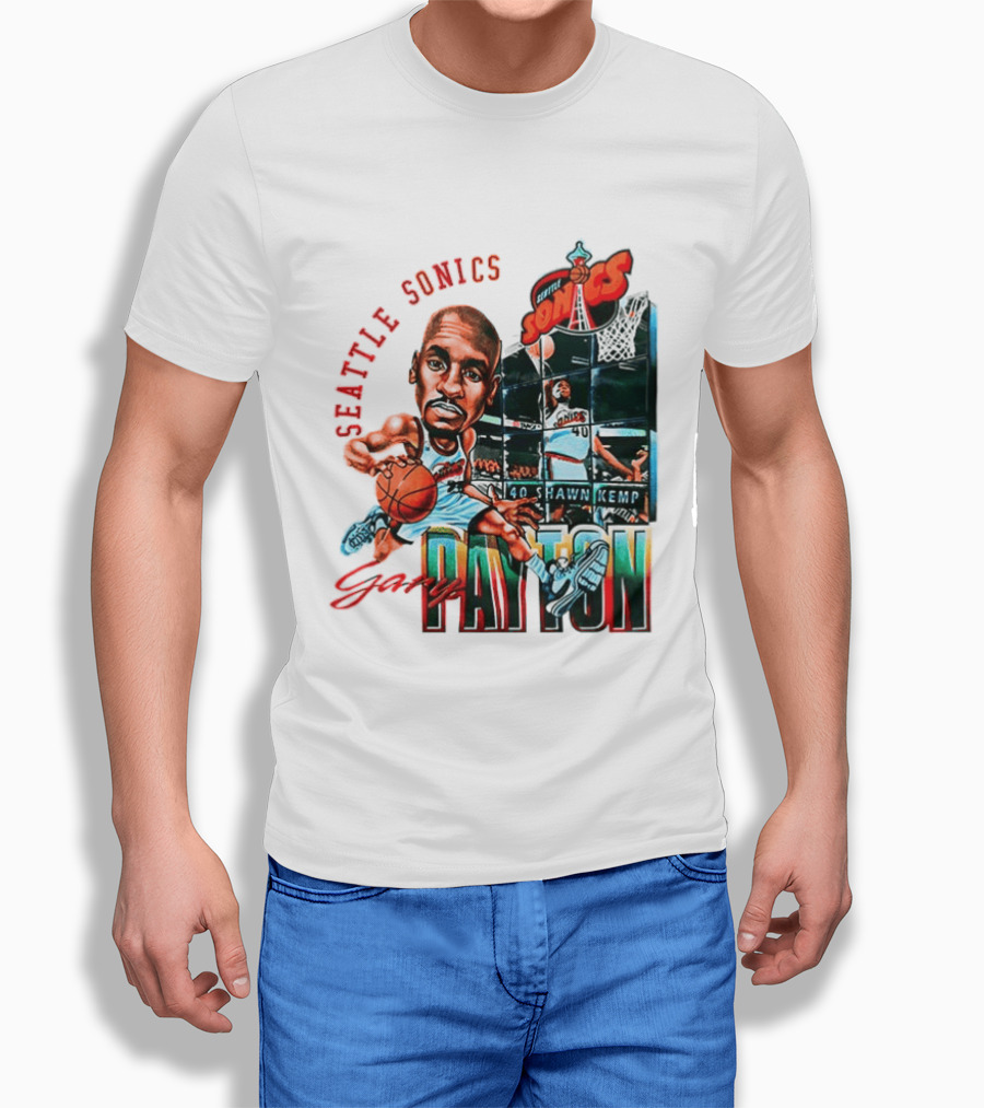 Seattle Sonics Gary Payton Shawn Kemp Big Head NBA 40 T-Shirt