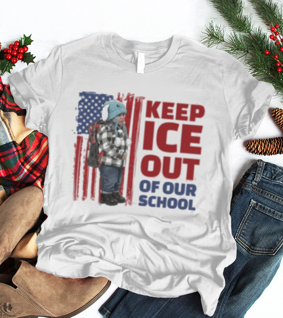 KEEP ICE OUT OF OUR SCHOOL USA Flag Blue Eagle Hat Kid Protest T-Shirt