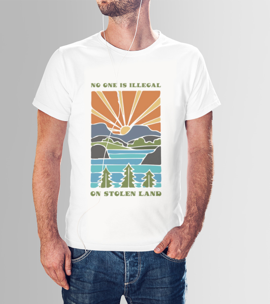 Billie Eilish No One Is Illegal On Stolen Land Sunset Scenic Mountains And Forest T-Shirt