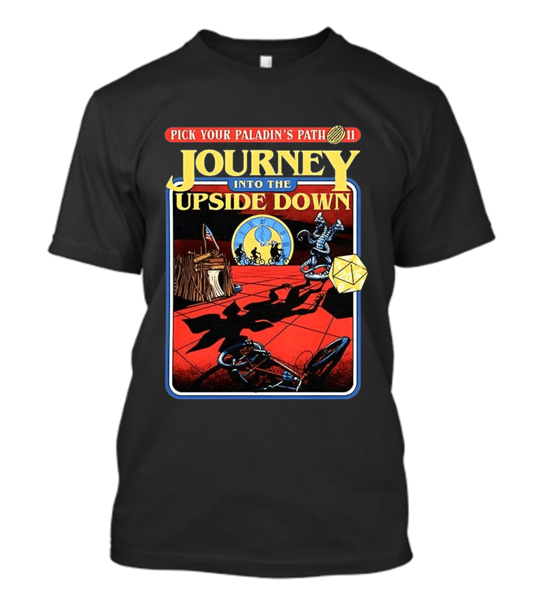 Pick Your Paladin's Path Journey Into The Upside Down Comic Dice Retro Scene T-Shirt