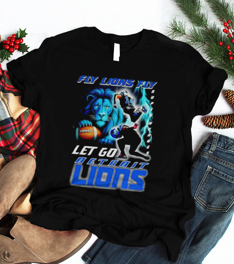 Fly Lions Fly Let Go Detroit Lions Football Journey T-Shirt