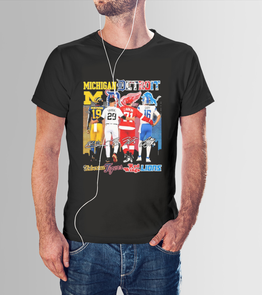 Michigan Wolverines X Tigers X Red Wings X Lions Detroit Sports Players T-Shirt