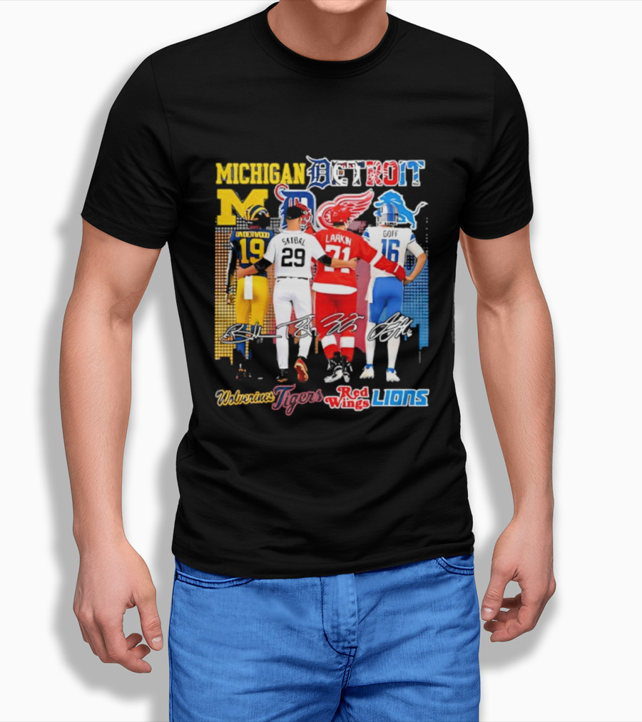 Michigan Wolverines X Tigers X Red Wings X Lions Detroit Sports Players T-Shirt
