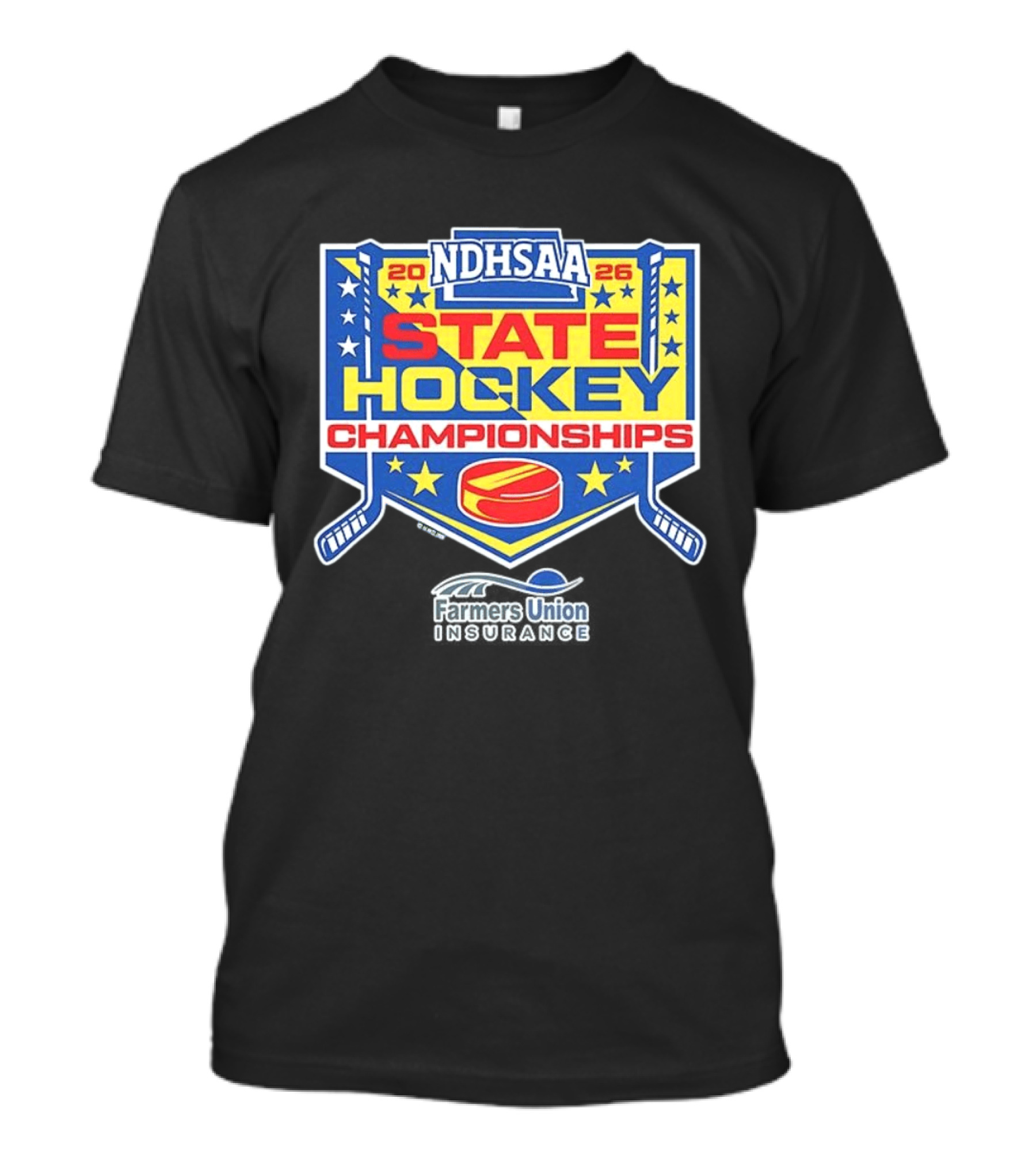NDHSAA 2026 State Hockey Championships Merchandise Farmers Union Insurance T-Shirt
