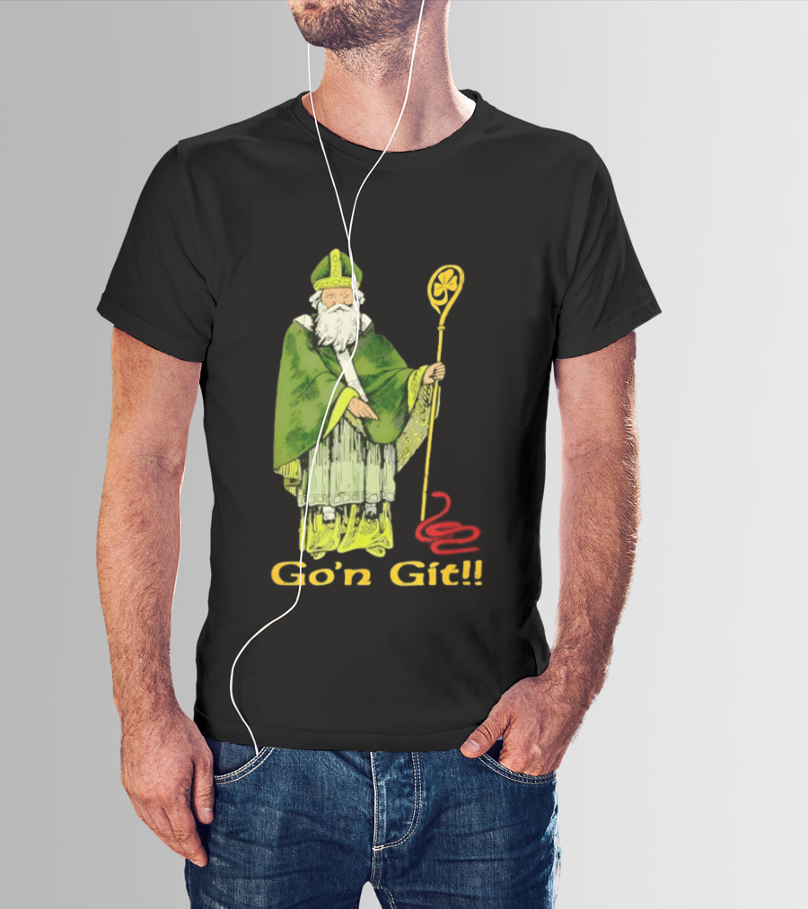 Go'n Git St Patrick Vintage Illustration With Staff And Smoke T-Shirt